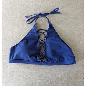Victoria's Secret PINK Swimsuit Top Bikini Lace Up Blue Front Halter Medium